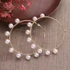 Hoop Earrings PTQASP Simple Plain Metal Pearl Fashion Big Circle Hoops Statement For Women Party Jewelry