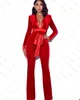 Velvet Red Women Blazer Suits Slim Fit Long Sleeve Girls Custom Made Evening Party Formal Birthday Work Wear 2 Pieces