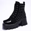 Botas 2023 novas botas de outono com sola grossa moda feminina tamanho grande 43 bota curta com cadarço sapato feminino salto alto punk Z0605