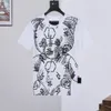 여름 남자의 캐주얼 티셔츠 귀여운 곰 프린트와 뜨거운 드릴 힙합 스타일 라운드 목 편안한 통기성 탑