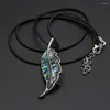 Pendant Necklaces Natural Abalone Shell Leaf Shape Alloy Rope Chain Necklace For Women Men Trendy Jewelry Gift 50x15mm