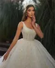 Middle East Turkish Shiny Sequined Ball Gown Wedding Dresses Vintage Square Neck Princess Formal Bridal Gowns Plus Size Puffy Vestidos De Novia Dubai Arabic CL2371