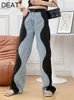 Jeans femme DEAT mode femme Jeasn taille haute noir bleu vague épissé tube droit jambe large Denim pantalon automne 17A2517 230603