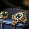 Brooches Baroque British Style Rhinestone Brooch Pins Emerald Tassel Chain Pearl Collar Shirt Pin Accessories For Women