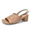 Sandals Johnature Genuine Leather Mid Heel Peep Toe Summer 2023 Handmade Simple Solid Color Comfortable Women Shoes