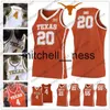 MIT8 NCAA Texas Longhorns #20 Иерихон Симс 21 Дилан Осетковский 55 Элайджа Митро-Лонг Оранжевый белый баскетбольный баскетбольный баскетбольный майка S-4XL