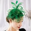 Bérets Vintage Perle Décor Dot Imprimer Maille Fleur Plume Fascinator Chapeau Bandeau Clip Cocktail Tea Party Chapeaux Accessoires De Cheveux