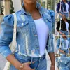 Women's Jackets Women Sexy Ripped Denim Crop 2023 Vintage Casual Short Jean Jacket Puff Sleeve Winter Female Coat Streetwear