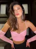 Kobiety damskie Camis Jusahy seksowna różowa top z rękawiczkami moda moda y2k dekolt kwadratowy rękaw