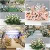 Decorative Flowers Wreaths Arch Backdrop Decor Silk Flower Arrangement Artificial Peonies Pompom Leaf Green Plants Row Roa Dhpsi