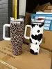 40oz stainless steel 3D printing tumbler with handle lid straw milk cow cheetah subflower big capacity water bottle outdoor camping cup vacuum insulated travel mugs