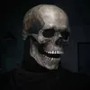 Capacete de máscara de caveira de cabeça cheia de Halloween com maxilar móvel inteiro visual realista adulto látex 3D esqueleto máscaras de caveiras assustadoras QH49