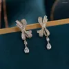Dangle Earrings Sparkling Zircon Bow Water Drop Earring Luxury Designer Romance Bowknot Pendant Lovely Eardrop