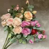 Dekorativa blommor 4 huvuden Long Branch Bulgarian Rose Artificial Flower for Home Floral Arrangement Wedding Party Decoration Fake