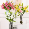 Flores decorativas 3 cabeças toque real artificial lírio flores nupcial falsa segurando buquê de seda plástico branco festa em casa decoração de casamento