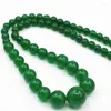 Chains Fashion 6-14mm Natural Stone Green Malay Jades Chalcedony Charms Women Chain Choker Tower Round Bead Necklace18inch B-03