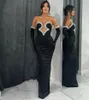 Luxury Black Strapless Evening Formal Dress 2023 Satin Cut Out Beading Floor Length Sheath Prom Party Gowns Robe De Soiree Vestidos De Feast