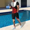 Tracksuits Men's oversized dress retro beach style 3D printed men's set T-shirt new summer fashion 2-piece tracksuit P230605