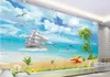배경 화면 커스텀 벽화 3D 벽지 돌고래 코코넛 보트 경치 홈 장식 그림 벽 벽화 거실 벽 3 D