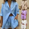 Womens designer TWO PIECES clothing women set Long Sleeve Single-breasted Top Broad-legged Shorts Set Fashion Ladies Sexy Solid Suits Summer 2 Piece Outfits Women