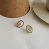 Stud Earrings 925 Sterling Silver Jewelry White Shell Pearl Oval Bead Solid Gold Korean For Women Mothers Gifts