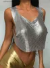 Kvinntankar Camis Sexig Metal Sequin Tank Top for Women Y2K Summer Beach Backless Crop Top Rave Festival Club Outfits Camisole T230605