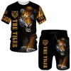 Herrspårsdukter Cool Tiger 3D-tryckning T-shirt/shorts/Set Summer Casual O-Neck Kort ärm T-shirt T-shirt Män/kvinnors tröja Två styckespårningsdräkt P230605