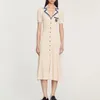 2023 Designer Skims zomerjurk Geborduurde gebreide jurk met V-hals, tailleomslag en slanke fishtail-rok