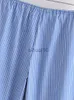 Calças Femininas Capris Moda Listrada Calças Femininas 2023 Verão Calças Largas Calças Azuis Femininas Casual Calças Soltas Senhoras Cintura Baixa Bolso Calça com Renda J230605