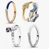 2023 new 925 silver Wedding Rings Celestial Sparkling Sun Ring for women Engagement Gift Designer Jewelry DIY fit Pandora Celestial Sun & Moon Ring Set