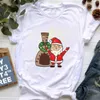 T-Shirt Kerstman Vrolijk Kerstfeest Rendier Wit Harajuku O-hals Casual vrouwen T-shirt Top P230603