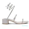 2023-Sommer Sexy Cleo Damen Sandalen Schuhe Kristallverzierte Spiralwickel Wrapped Sandalias Low-Heeled Walking