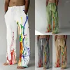 Męskie spodnie letnie moda twarda lniana vintage 3D Patchwork Patchwork Prosty męski streetwear Hip Hop Wide Leg Casual Loose Beach Spodni