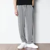 Pantaloni da uomo Pantaloni da uomo a vita media con elastico in vita Pantaloni lunghi con coulisse Tasche a costine Estate Pantaloni da uomo in seta di ghiaccio ad asciugatura rapida