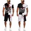 Fatos de treino Summer Temple Knight T-shirt/shorts/conjunto com estampa 3D masculino legal manga curta 2 peças Armadura Medieval Holy Cross Role Playing Set P230605