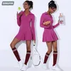 Vestidos casuais básicos femininos esportivos vestido de tênis fitness nude manga longa gola alta badminton saia esportiva vestido de tênis feminino 230603