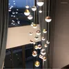 Lustres Nordic Lustre LED Sala de Estar Villa Duplex Escada em Espiral Cristal Areia Bola Decoração Clube Longo