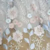 Tissu 1 yard Gorgeurs Bleu Rose Fleur Dentelle Tissu Floral Brodé Tulle Tissu pour Robe Voile De Mariée Matériaux De Couture 51 "Largeur