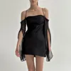 Casual Dresses Chic And Elegant Woman Party Dress 2023 Temperament Mesh Sleeves Backless Club Sexual Fashion Pleated Hip Sling Mini