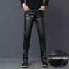 Hosen Idopy PU-Kunstlederhose Herren, winddicht, wasserdicht, Motorrad, Biker, Business, Herrenhose, dehnbares Leder, Slim-Fit, Übergröße