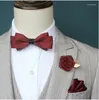 Dziełki Ties 3pcs/Set Retro ręcznie robiony kołnierz ślubny Bowtie broszka broszka kieszonkowy