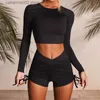 Les survêtements féminins Sport Set Femmes Set Sports Sports Bra Long Manche Crop Top Sports Top Gym Leggings Shorts Contrôles pour femmes T230605