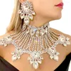 Necklace Earrings Set Luxury Full Large Crystal Flower Pendant Drop For Women Fashion Exaggerated Bride Wedding Party