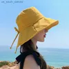 Pliable Seau Chapeaux pour Femmes D'été Plage Soleil Chapeau En Plein Air Coton Panama Pêcheur Cap Femelle Solide Large Bord Écran Solaire Caps L230523