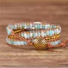 Charm Bracelets YueTong Women Wrap Bracelet Amazonite Beads 3 Times Leather Around Multilayers Statement Gifts Jewelry