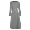 Abiti casual Janeyiren Fashion Catwalk Spring Dress Donna manica lunga con cintura patchwork grigio pieghettato