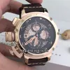 Cheap Left Handed 50mm U51 U-51 Skeleton Black Dial Quartz Chronograph Mens Watch Chimera 7474 Rose Gold Leather Strap Gents Sport226S