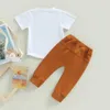衣類セットファッション夏の新生児男の子の男の子グラフィックレタープリント半袖コットンTシャツとソリッドポケットロングパンツの衣装