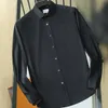 Camisa de vestido masculina Flex Collar Slim Fit Camisas de manga comprida Designer de luxo xadrez listrado impressão primavera outono casual algodão grosso roupas masculinas sem rugas preto branco