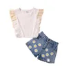 Set di abbigliamento I vestiti delle ragazze estive si adattano ai nuovi top a maniche corte a pois T-shirt e pantaloncini di jeans a fiori